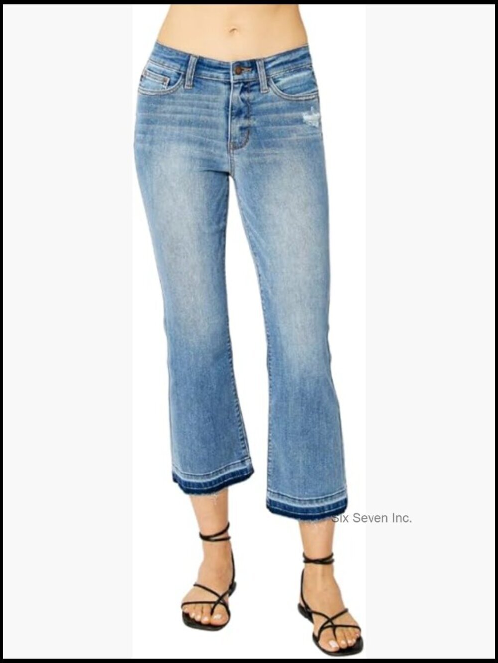 Mid Rise Release Hem Cropped Bootcut Jeans Comfy Stretch Boyfriend Fit
